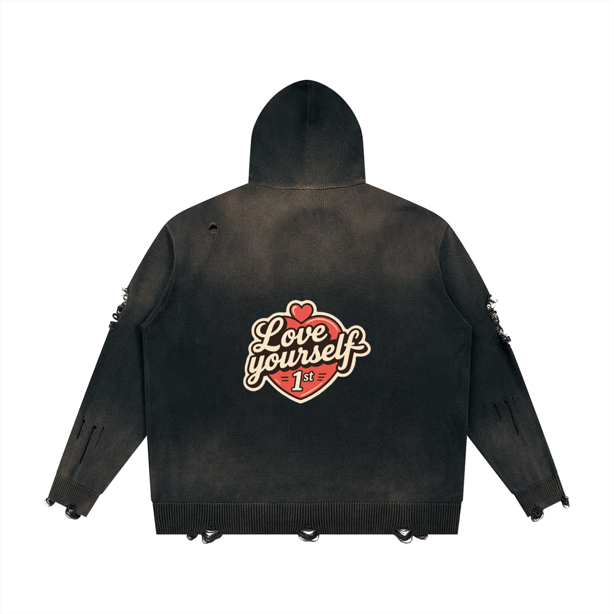 Unisex Distressed Full Zip Sweater