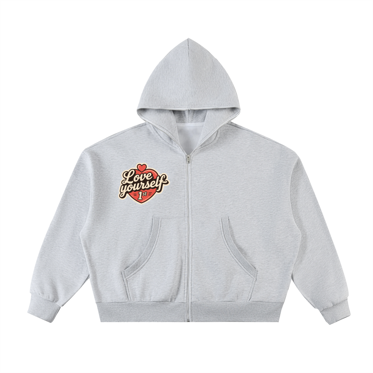 Love yourself 1st. Fleeced Full-Zip Boxy Hoodie