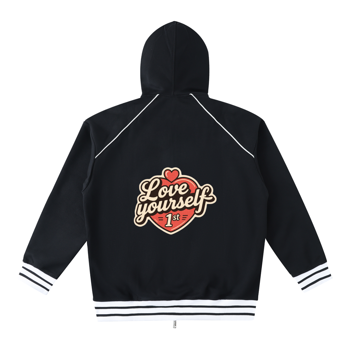 Striped Trim Zip-Up Hoodie