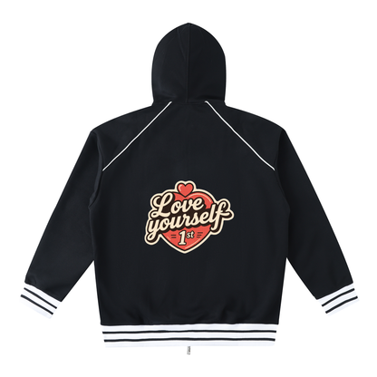 Striped Trim Zip-Up Hoodie