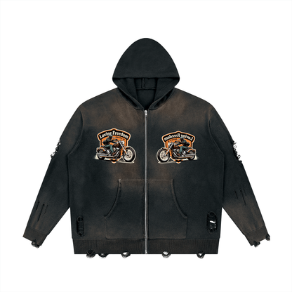 Unisex Distressed Full Zip Sweater