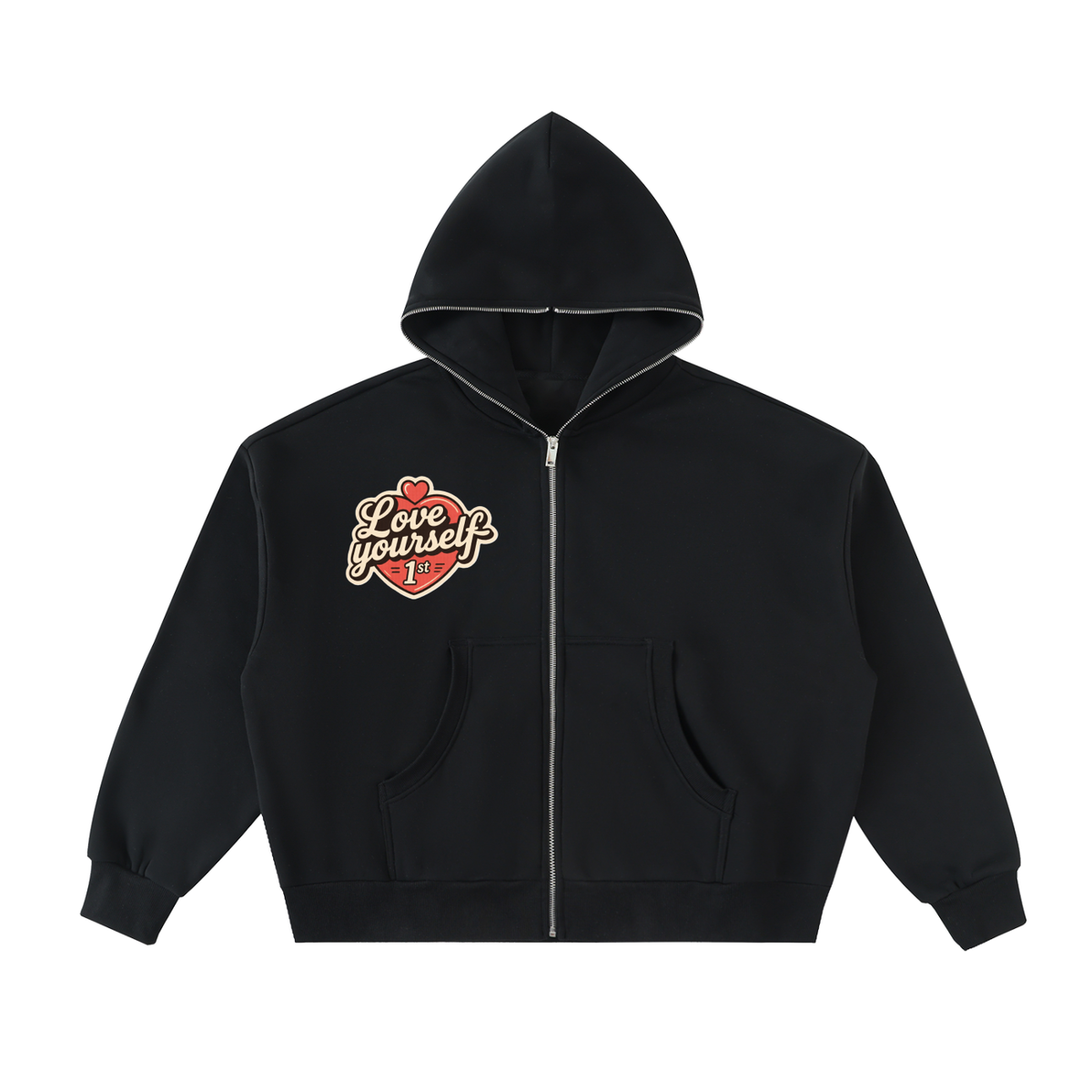 Love yourself 1st. Fleeced Full-Zip Boxy Hoodie